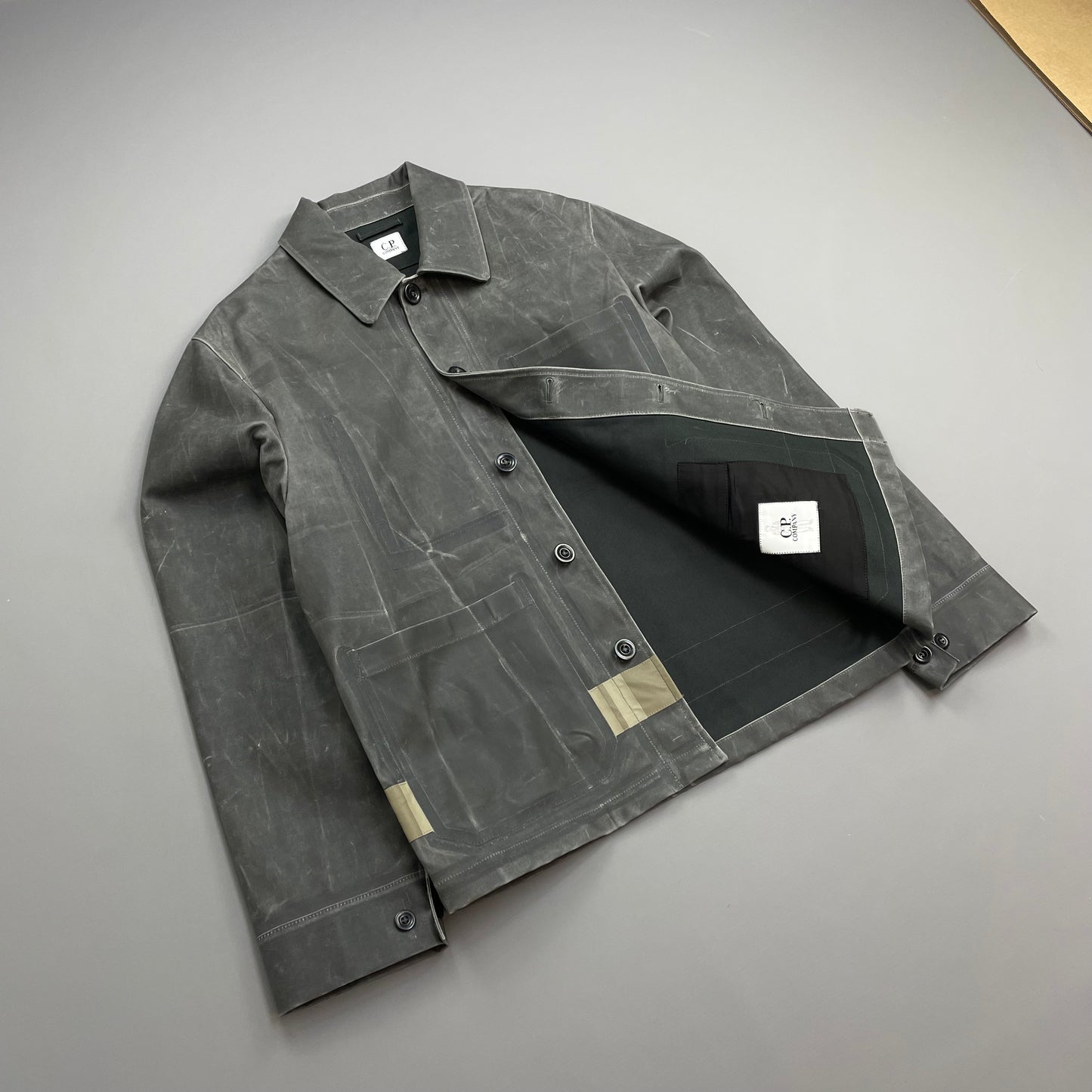 C.P. Company Grey AW24 Toob Resin Coated Wool/Nylon Spellout 3M Jacket