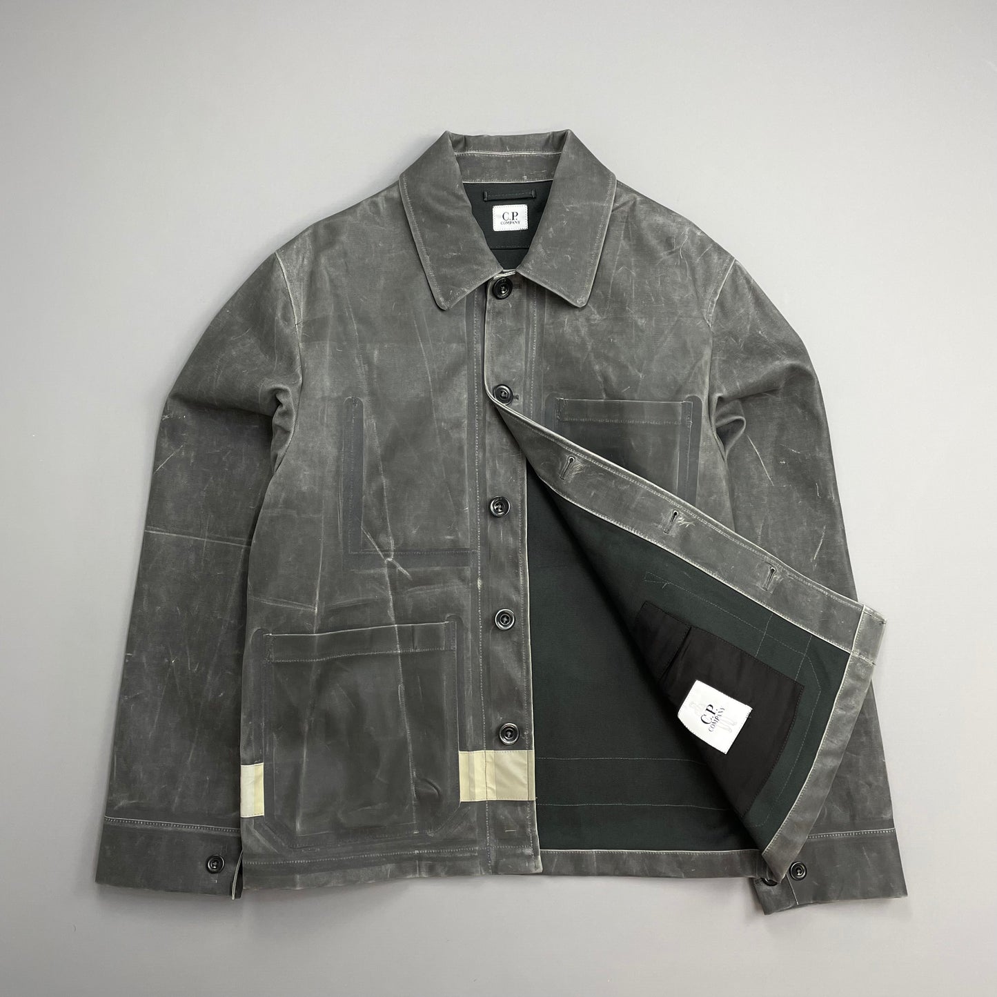 C.P. Company Grey AW24 Toob Resin Coated Wool/Nylon Spellout 3M Jacket