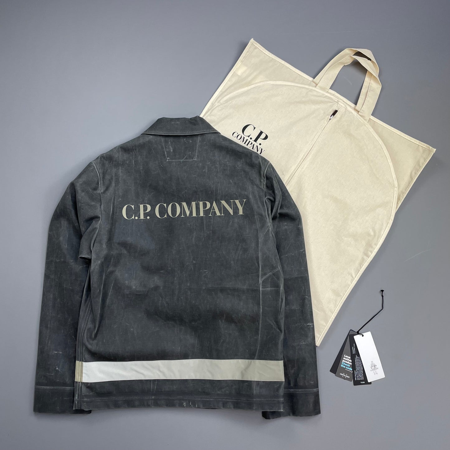 C.P. Company Grey AW24 Toob Resin Coated Wool/Nylon Spellout 3M Jacket