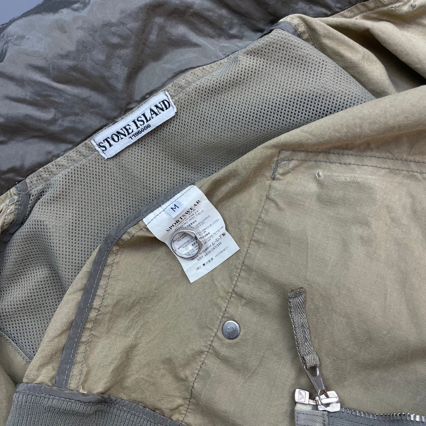 Stone Island Silver Grey SS08 Nylon Metal Archivio Concealed Hood Lightweight Bomber Jacket