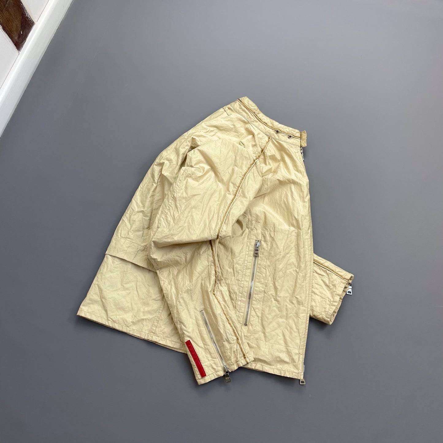 Prada Sport Cream 00s Mixed Metal Nylon Biker Jacket