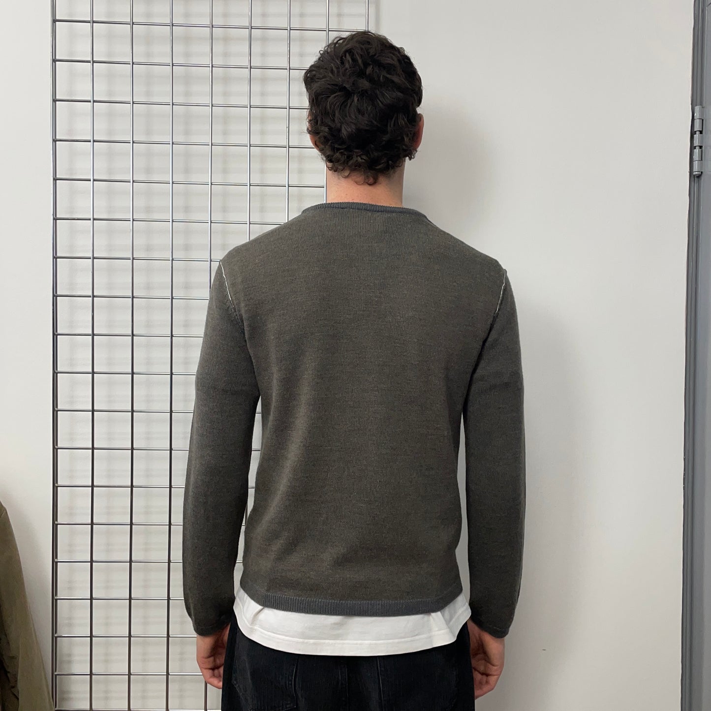 Armani Jeans Grey & Blue 00s Two-Tone Raw Seam Knit Jumper