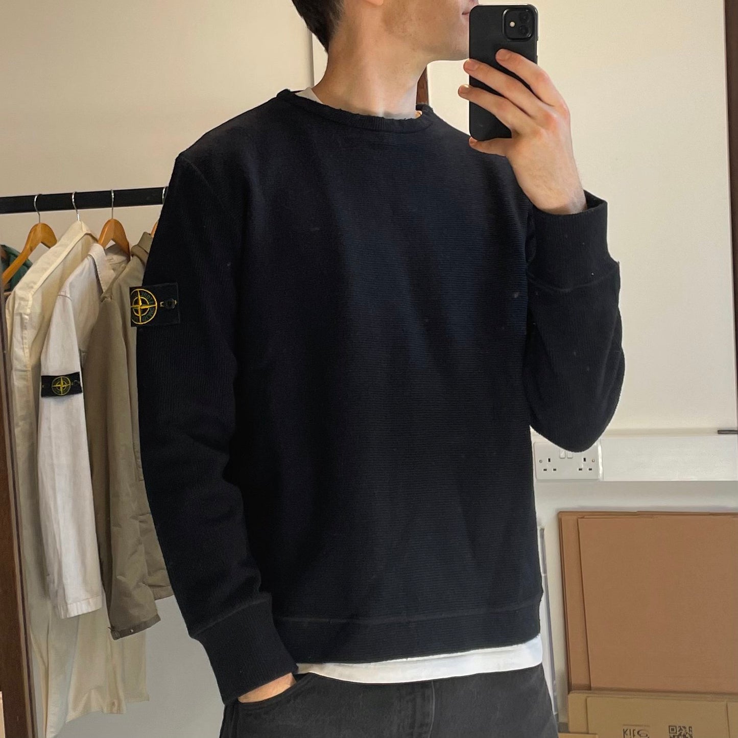 Stone Island Ribbed Knit Black Jumper AW00