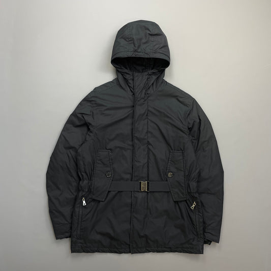 Prada Sport Black Belt Strap Padded Hooded Jacket