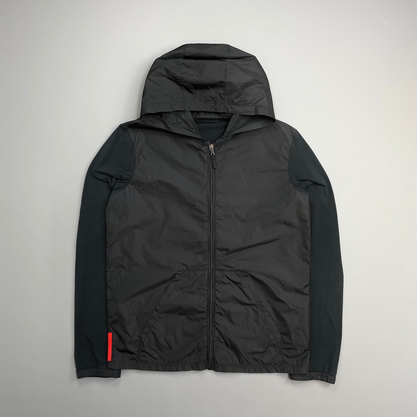 Prada Sport Black Nylon Panel Lightweight Technical Hooded Jacket