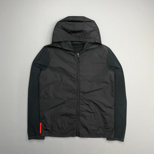Prada Sport Black Nylon Panel Lightweight Technical Hooded Jacket