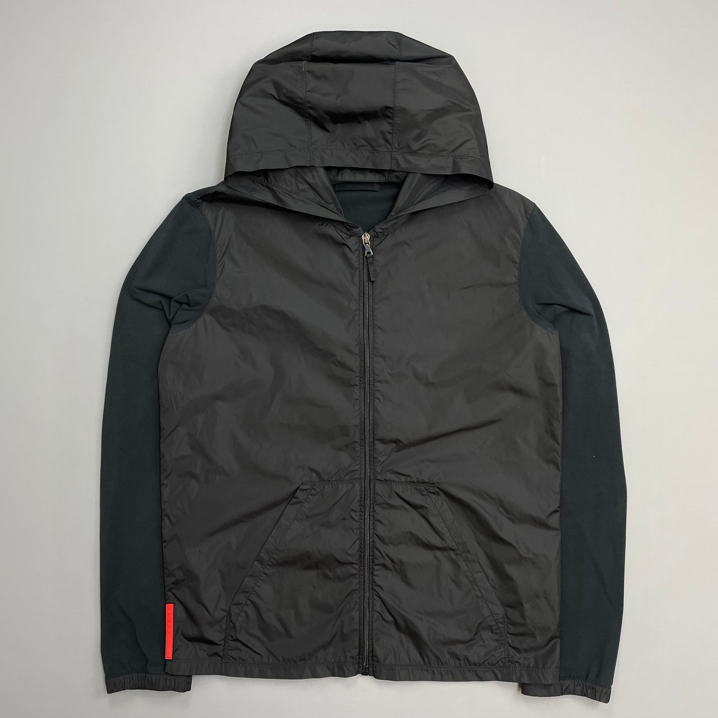 Prada Sport Black Nylon Panel Lightweight Technical Hooded Jacket