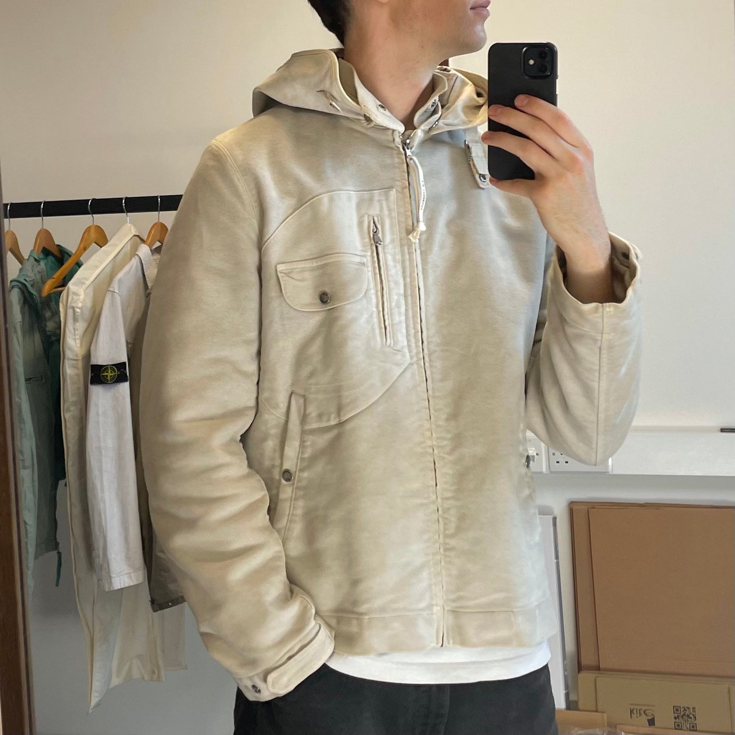 C.P. Company Hand Painted Vintage White Moleskin Archive Goggle Jacket AW04