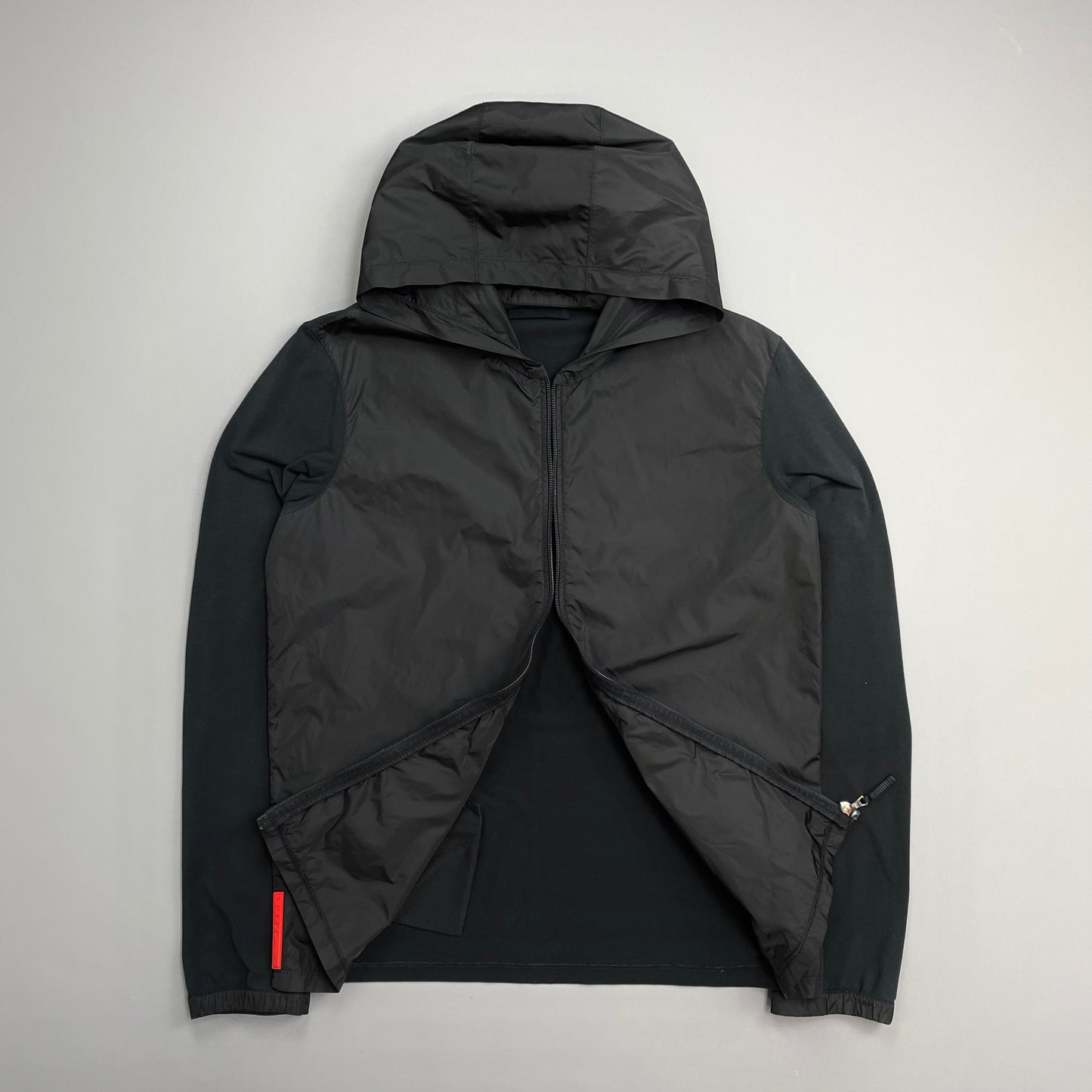 Prada Sport Black Nylon Panel Lightweight Technical Hooded Jacket
