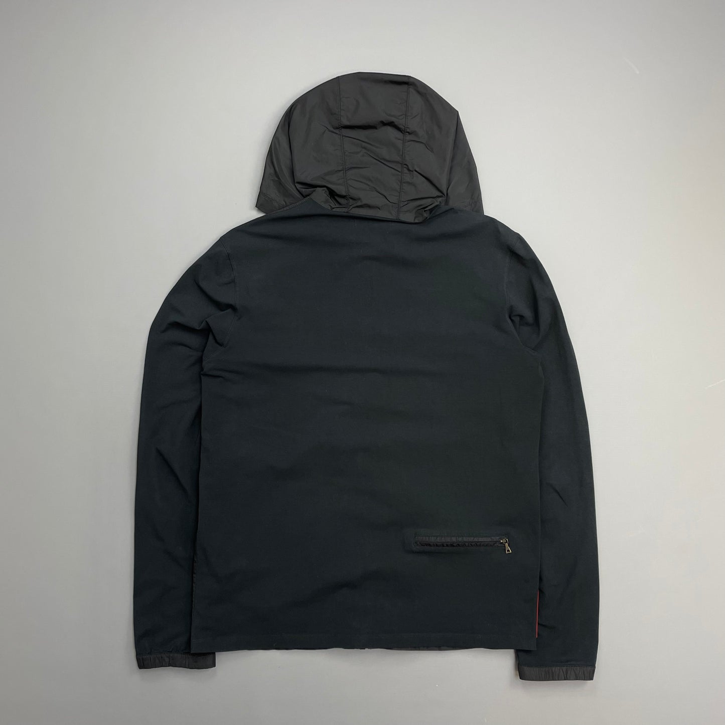 Prada Sport Black Nylon Panel Lightweight Technical Hooded Jacket