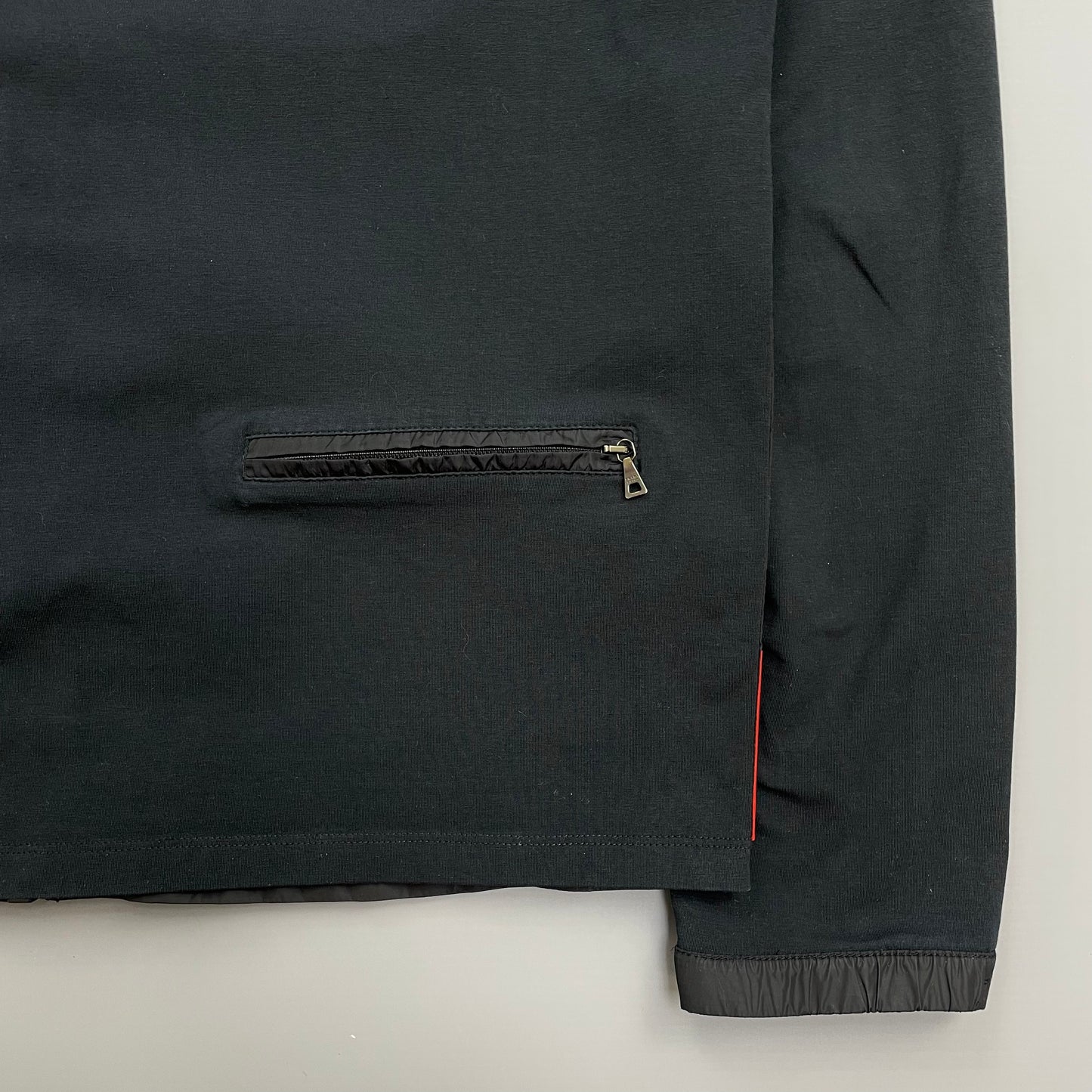 Prada Sport Black Nylon Panel Lightweight Technical Hooded Jacket