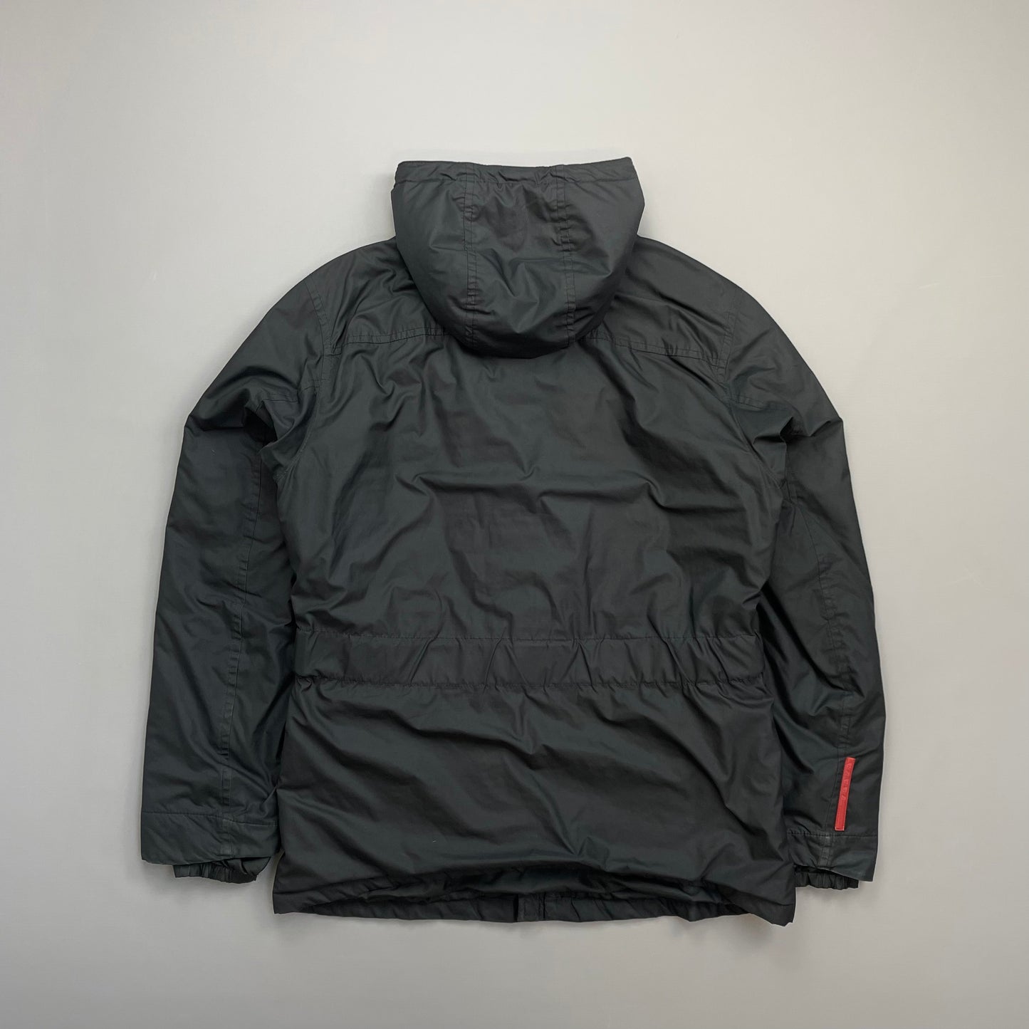 Prada Sport Black Belt Strap Padded Hooded Jacket