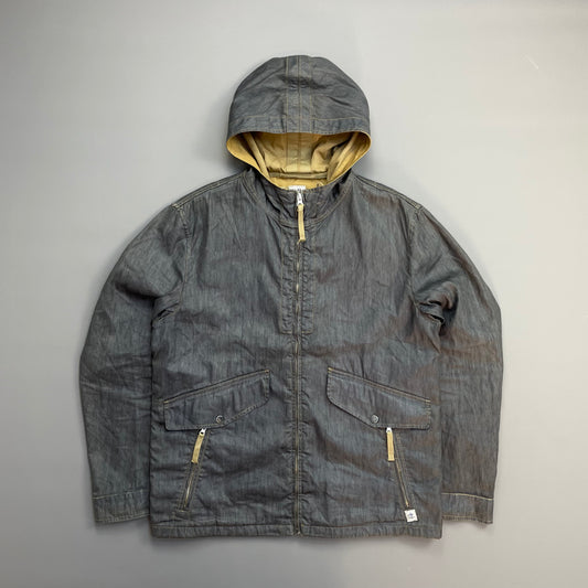 C.P. Company Blue Grey Lino Flax Zip-Through Hooded Jacket