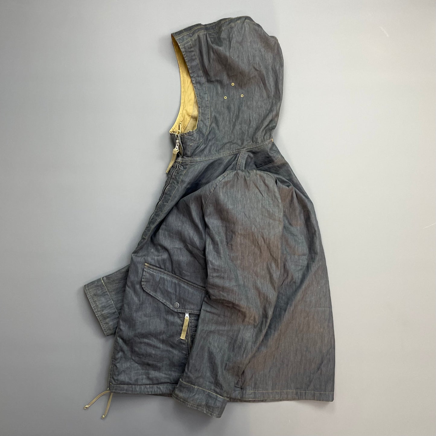 C.P. Company Blue Grey Lino Flax Zip-Through Hooded Jacket