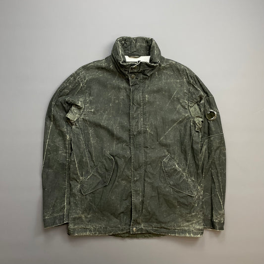 C.P. Company Green Plated Linen Military Issue Tender Concealed Hood Field Jacket