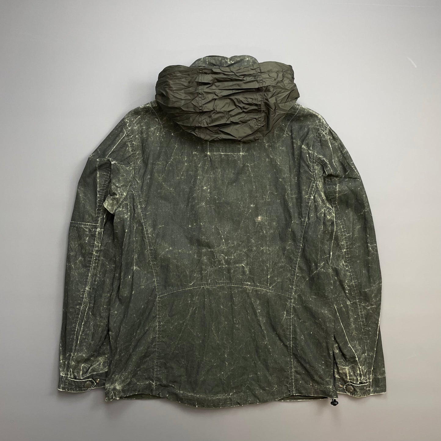 C.P. Company Green Plated Linen Military Issue Tender Concealed Hood Field Jacket