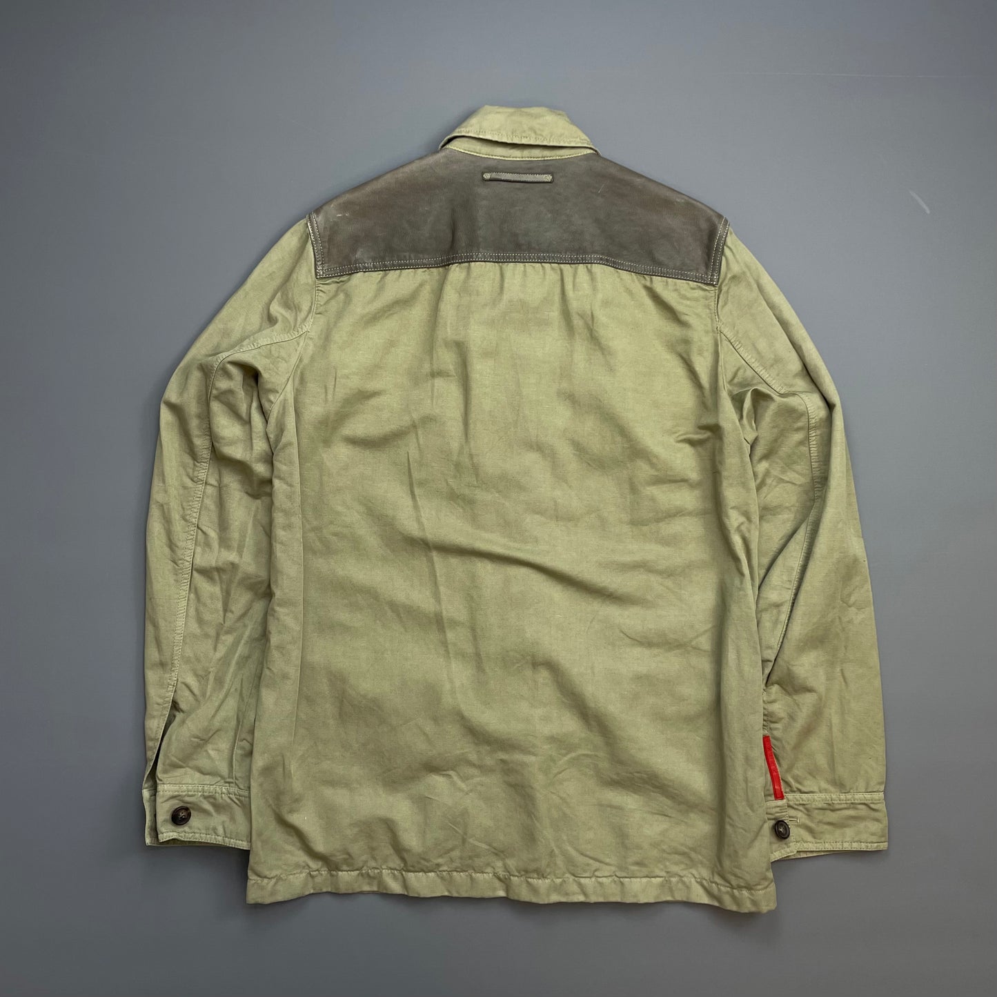 Prada Sport Khaki 00s Mixed Linen & Leather Multi-Pocket Field Jacket