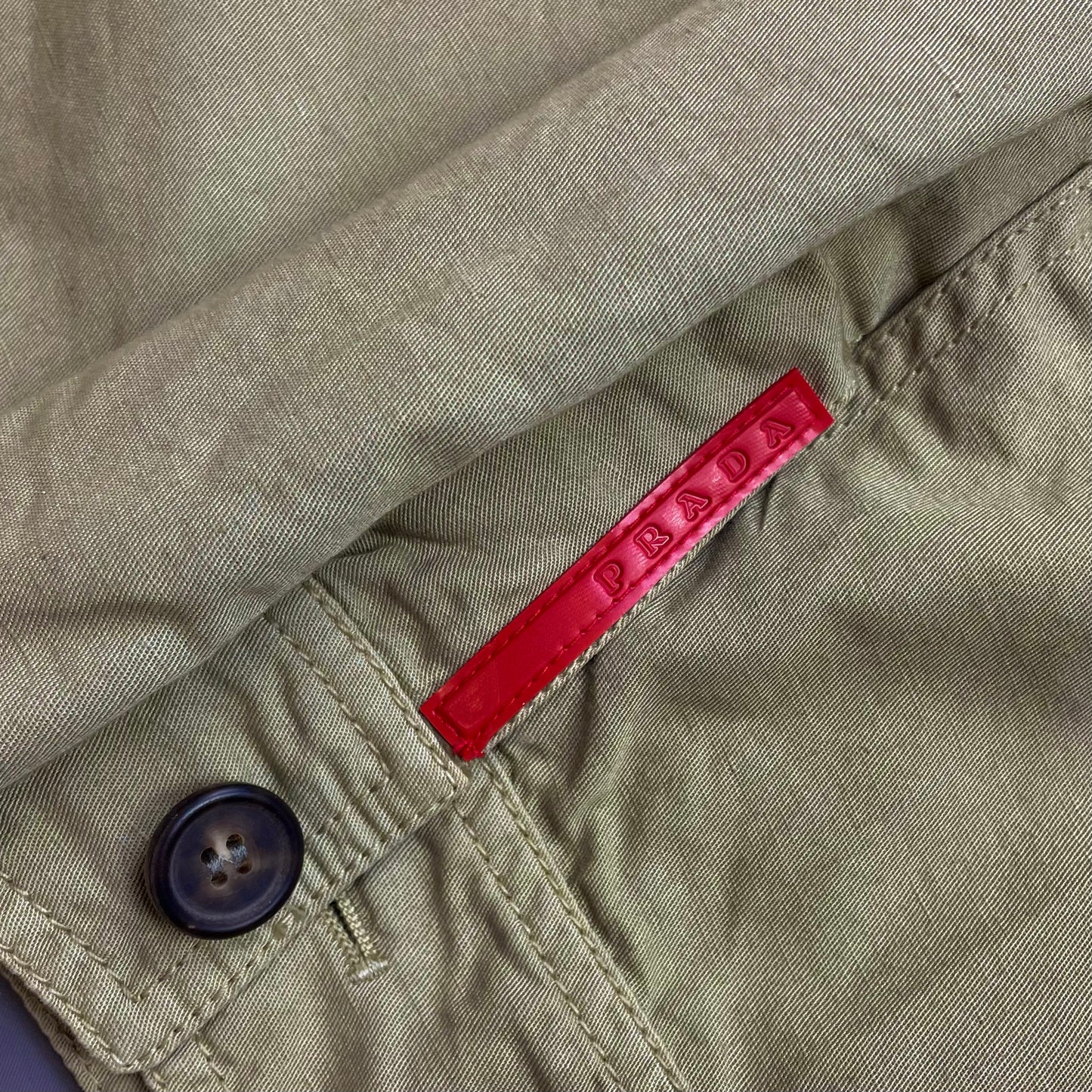 Prada Sport Khaki 00s Mixed Linen & Leather Multi-Pocket Field Jacket