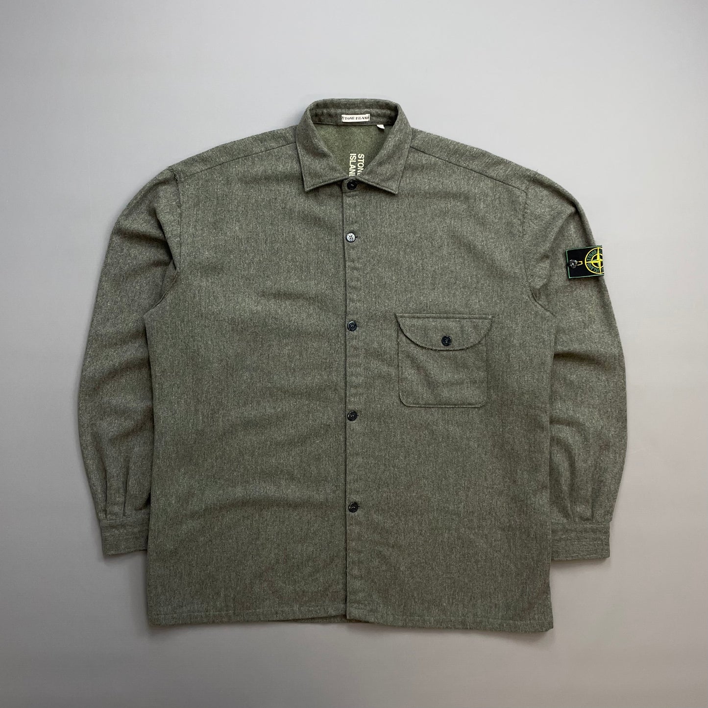 Stone Island Grey AW94 Wool Raw-Edge Finished Pocket Shirt