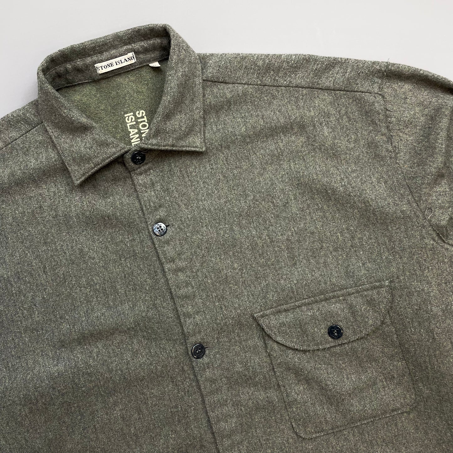 Stone Island Grey AW94 Wool Raw-Edge Finished Pocket Shirt