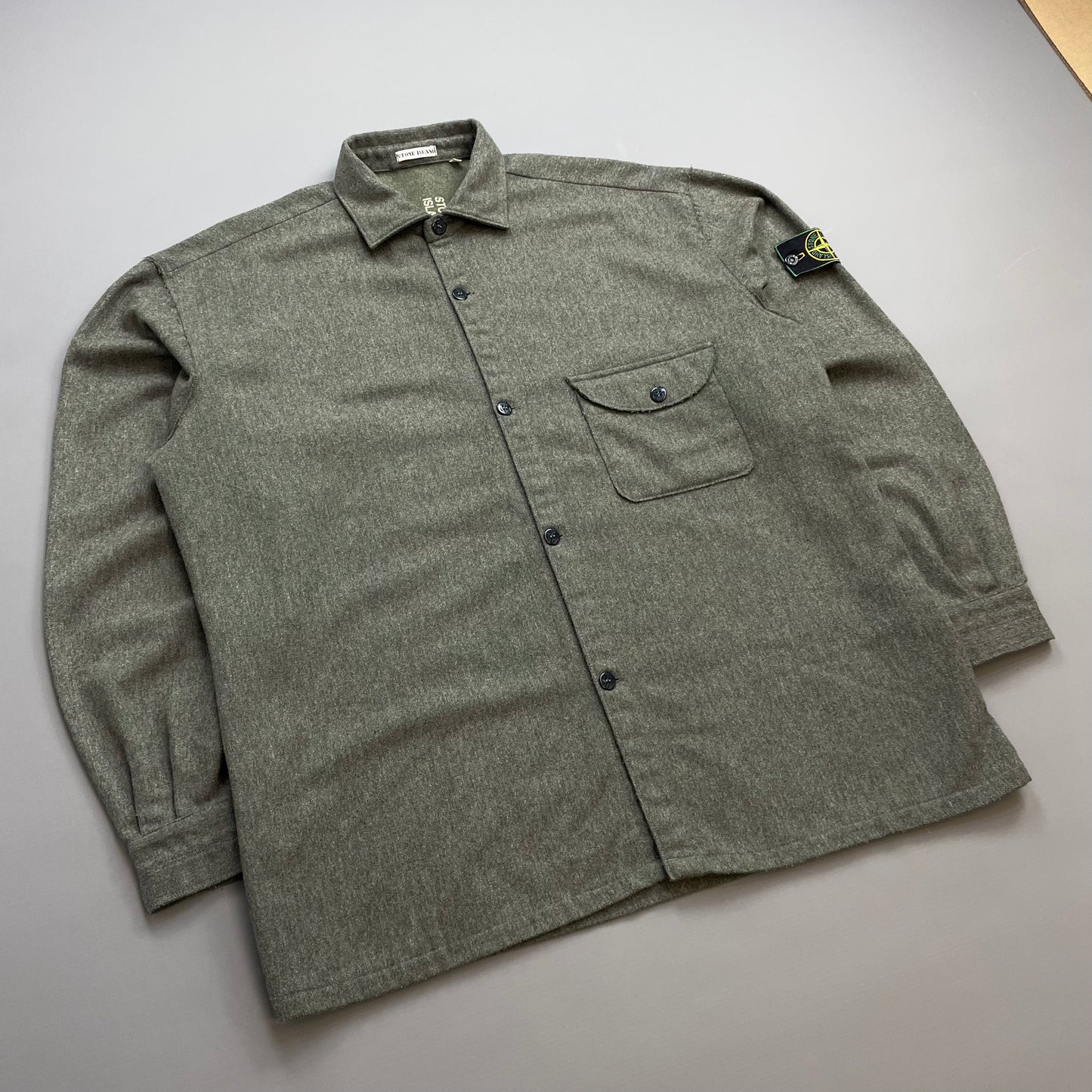 Stone Island Grey AW94 Wool Raw-Edge Finished Pocket Shirt