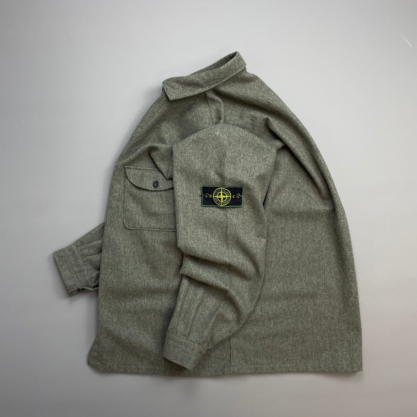 Stone Island Grey AW94 Wool Raw-Edge Finished Pocket Shirt