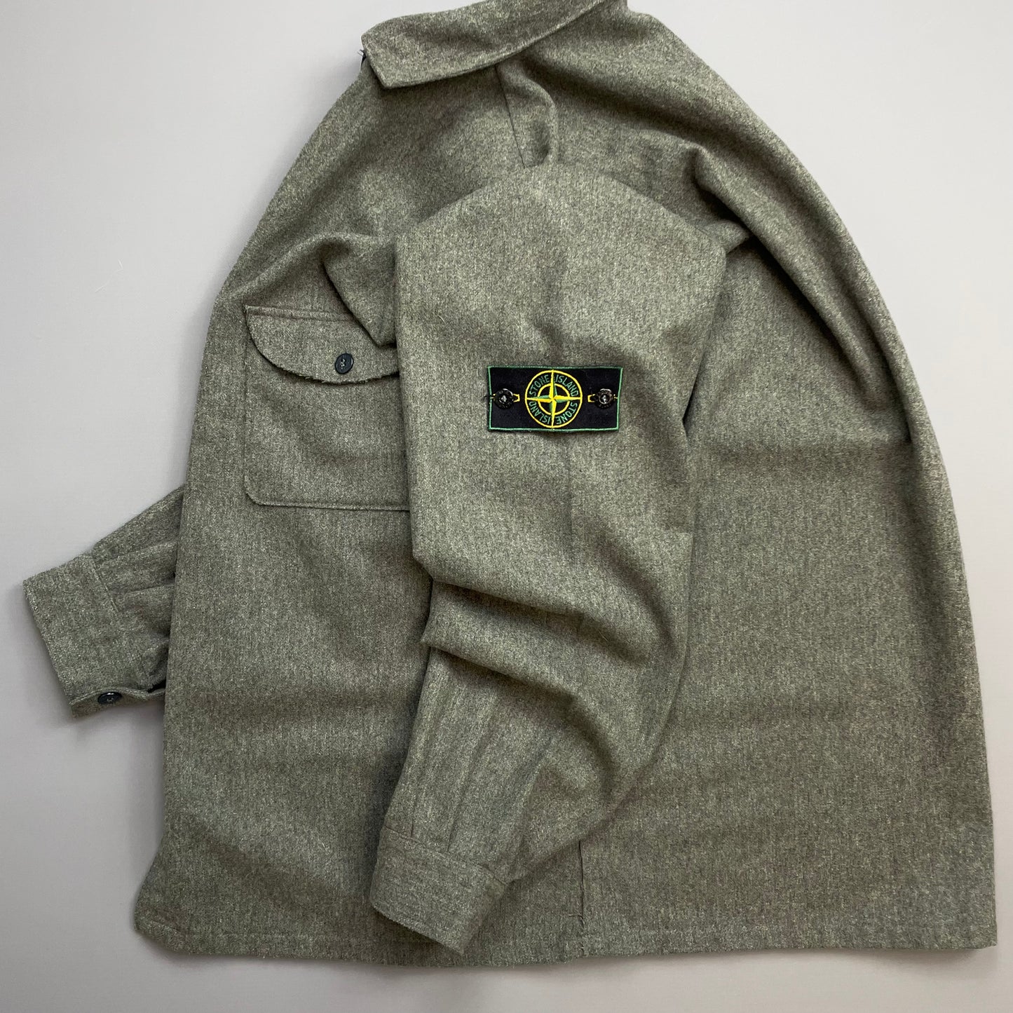 Stone Island Grey AW94 Wool Raw-Edge Finished Pocket Shirt