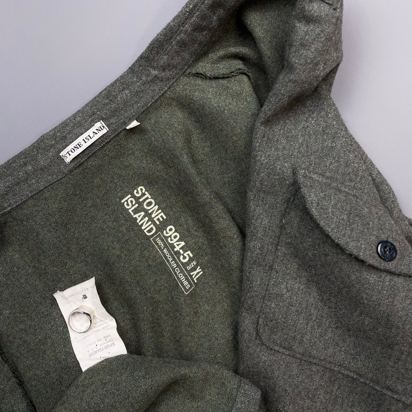 Stone Island Grey AW94 Wool Raw-Edge Finished Pocket Shirt
