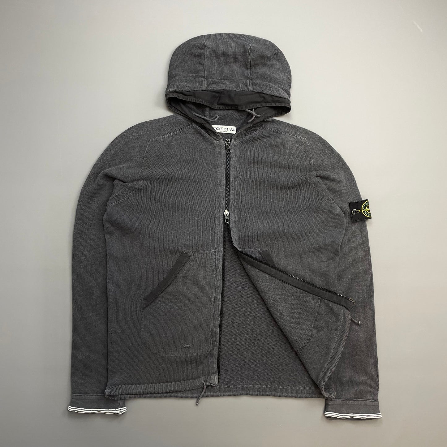 Stone Island Grey SS06 Knit Hooded Zip Cardigan Jumper