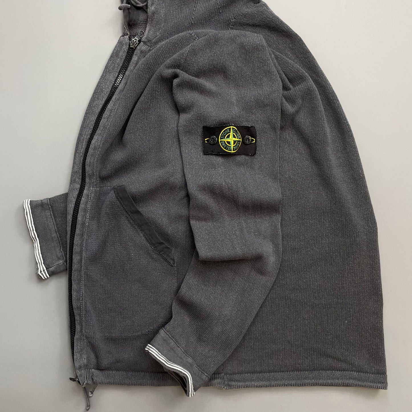Stone Island Grey SS06 Knit Hooded Zip Cardigan Jumper