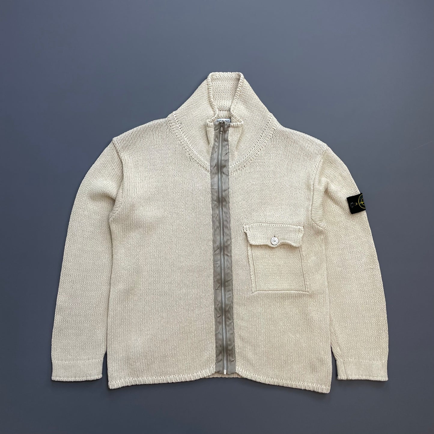 Stone Island Cream & Silver SS00 Knit Zip-Through Cardigan Jacket