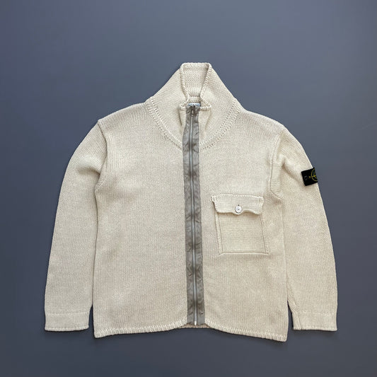 Stone Island Cream & Silver SS00 Knit Zip-Through Cardigan Jacket