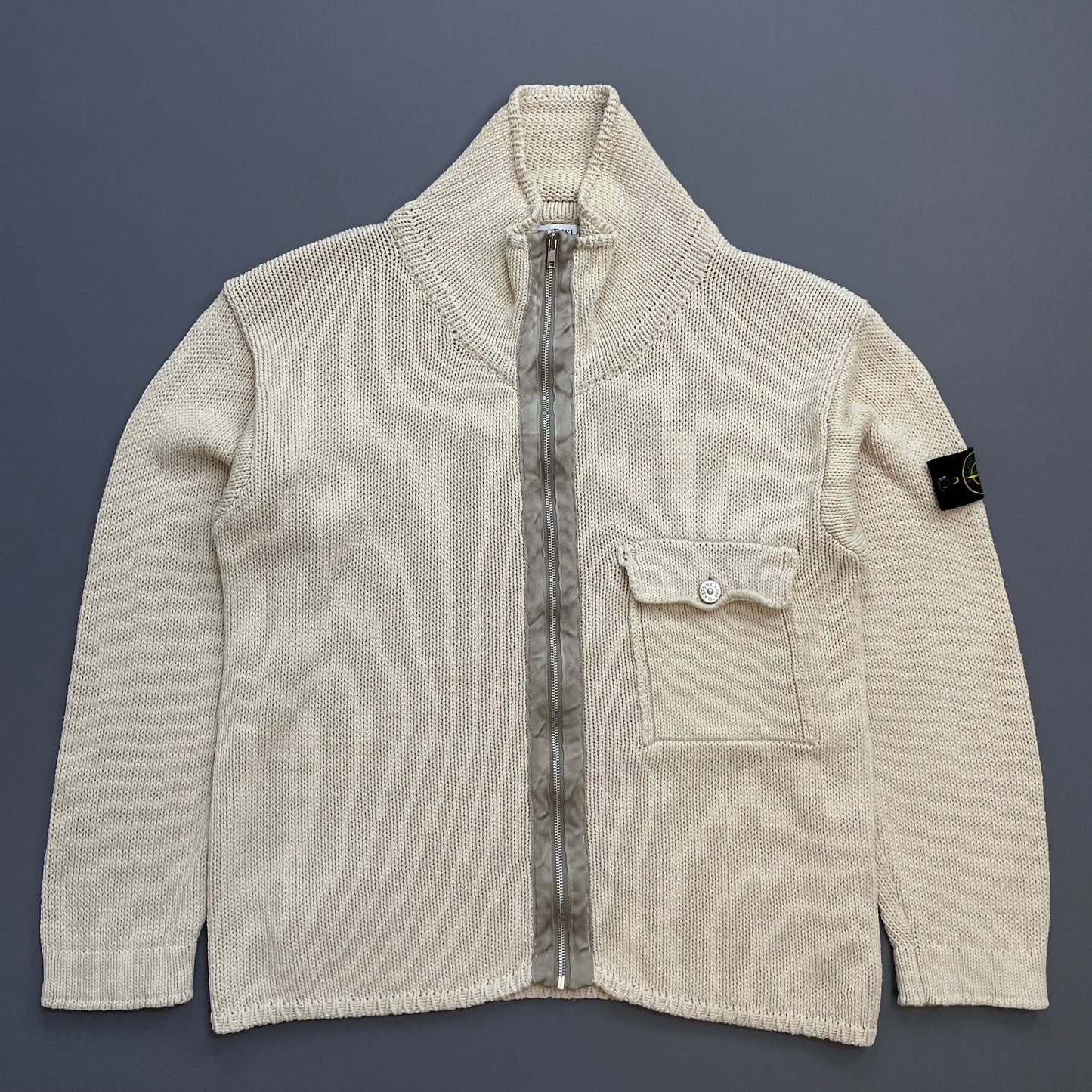 Stone Island Cream & Silver SS00 Knit Zip-Through Cardigan Jacket