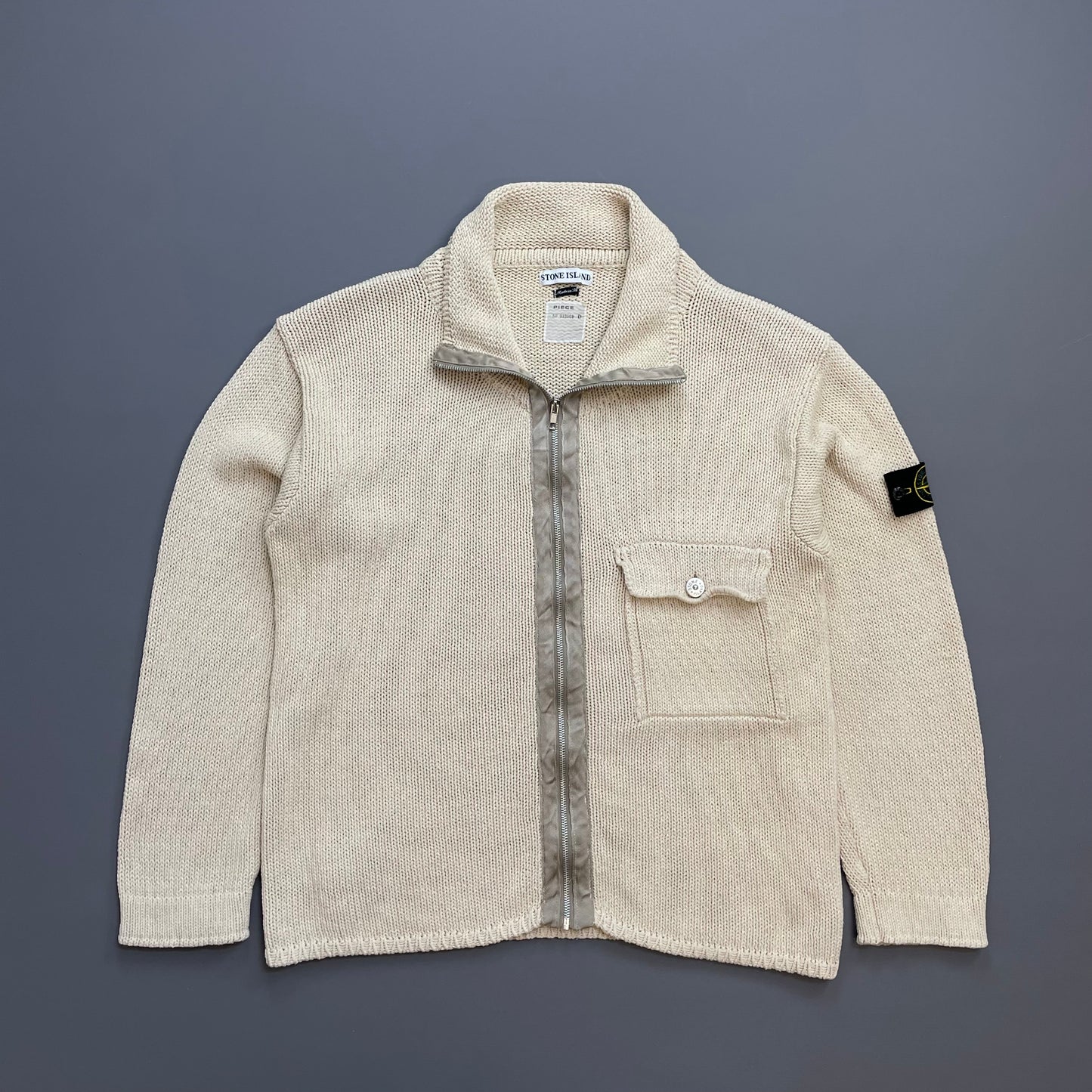 Stone Island Cream & Silver SS00 Knit Zip-Through Cardigan Jacket
