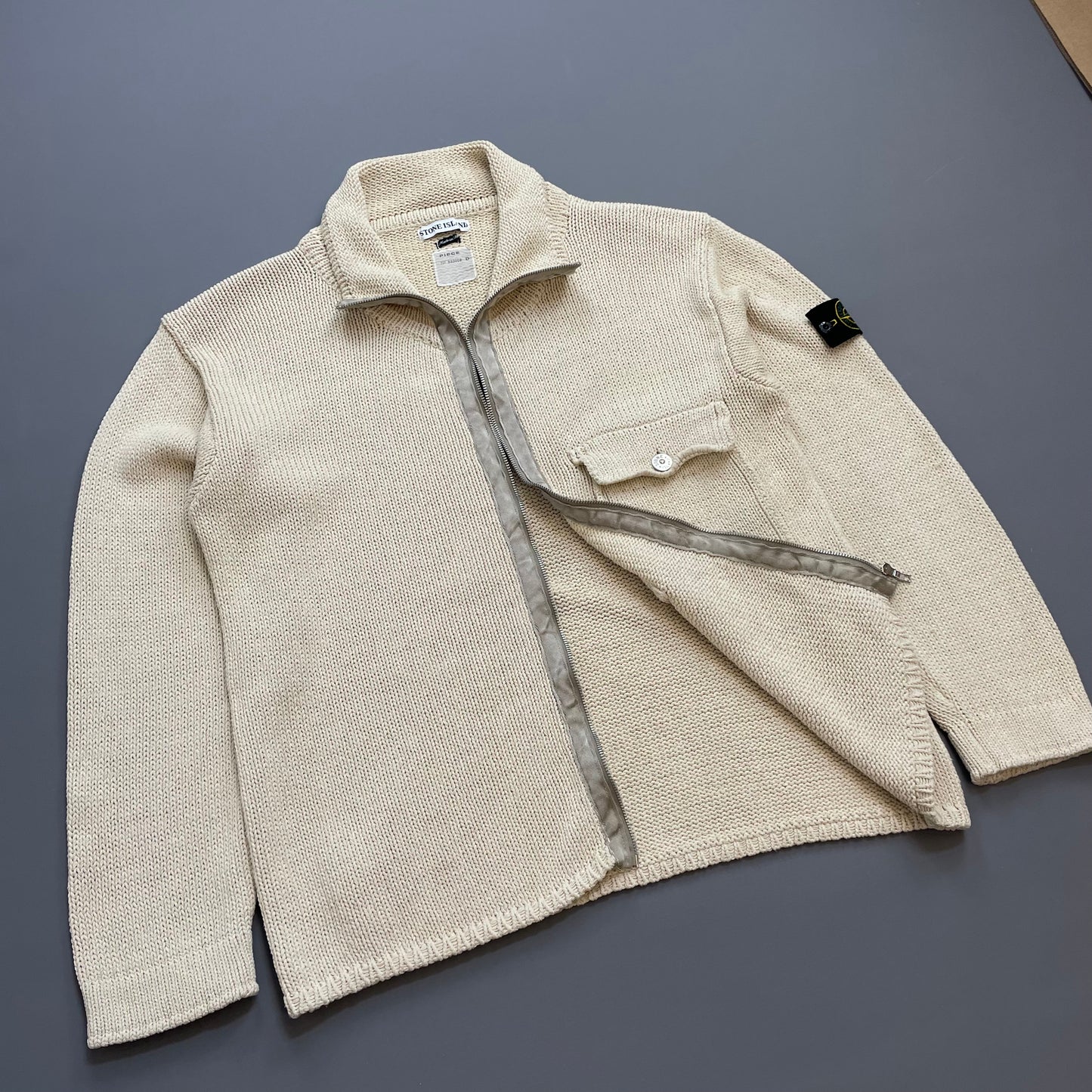 Stone Island Cream & Silver SS00 Knit Zip-Through Cardigan Jacket