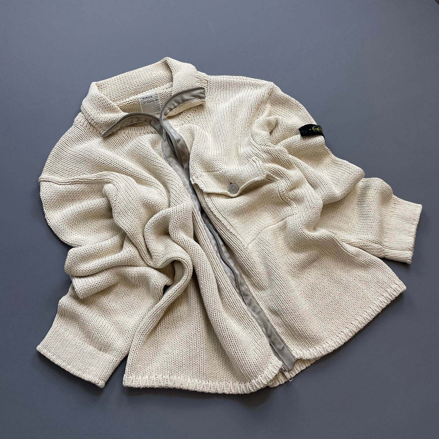 Stone Island Cream & Silver SS00 Knit Zip-Through Cardigan Jacket