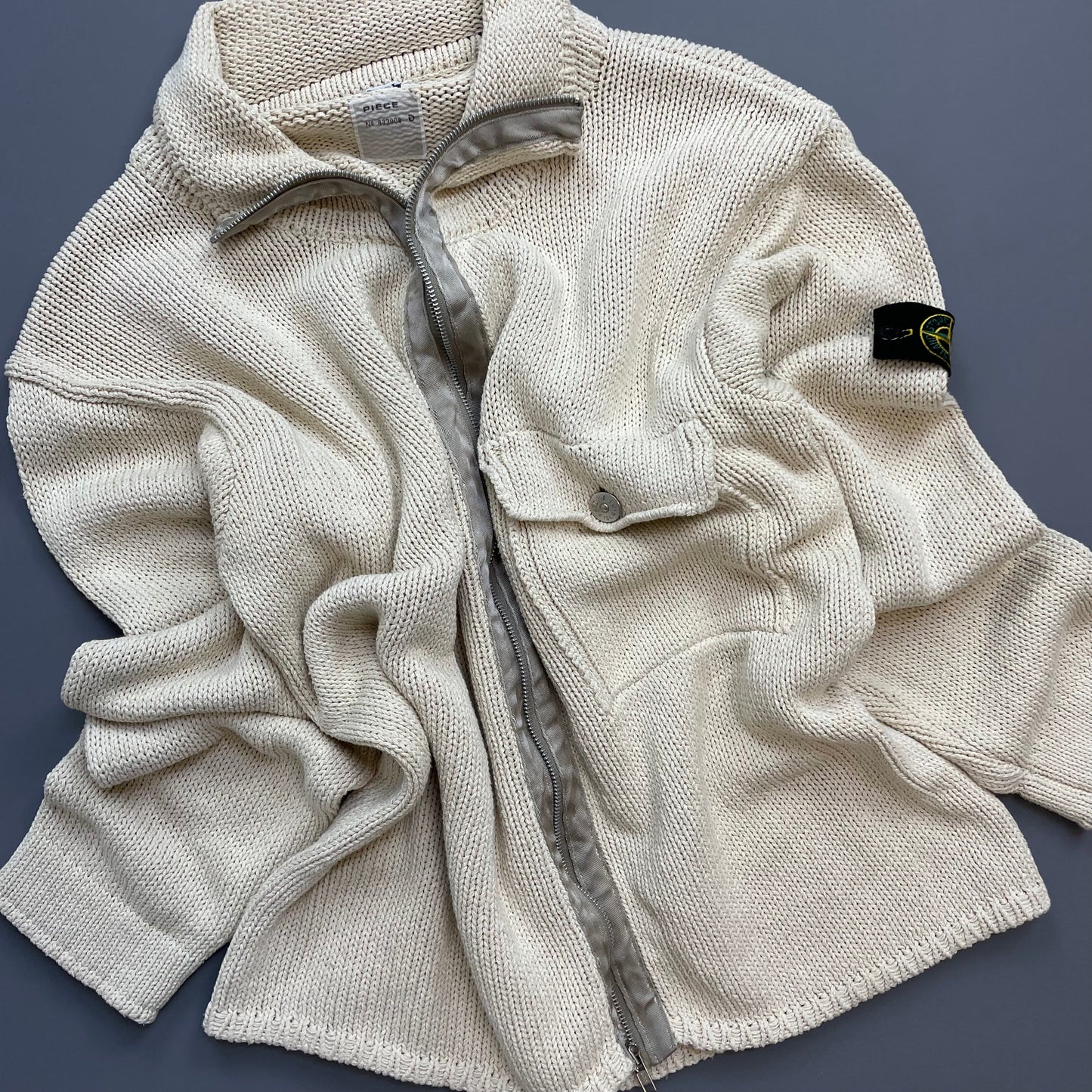 Stone Island Cream & Silver SS00 Knit Zip-Through Cardigan Jacket