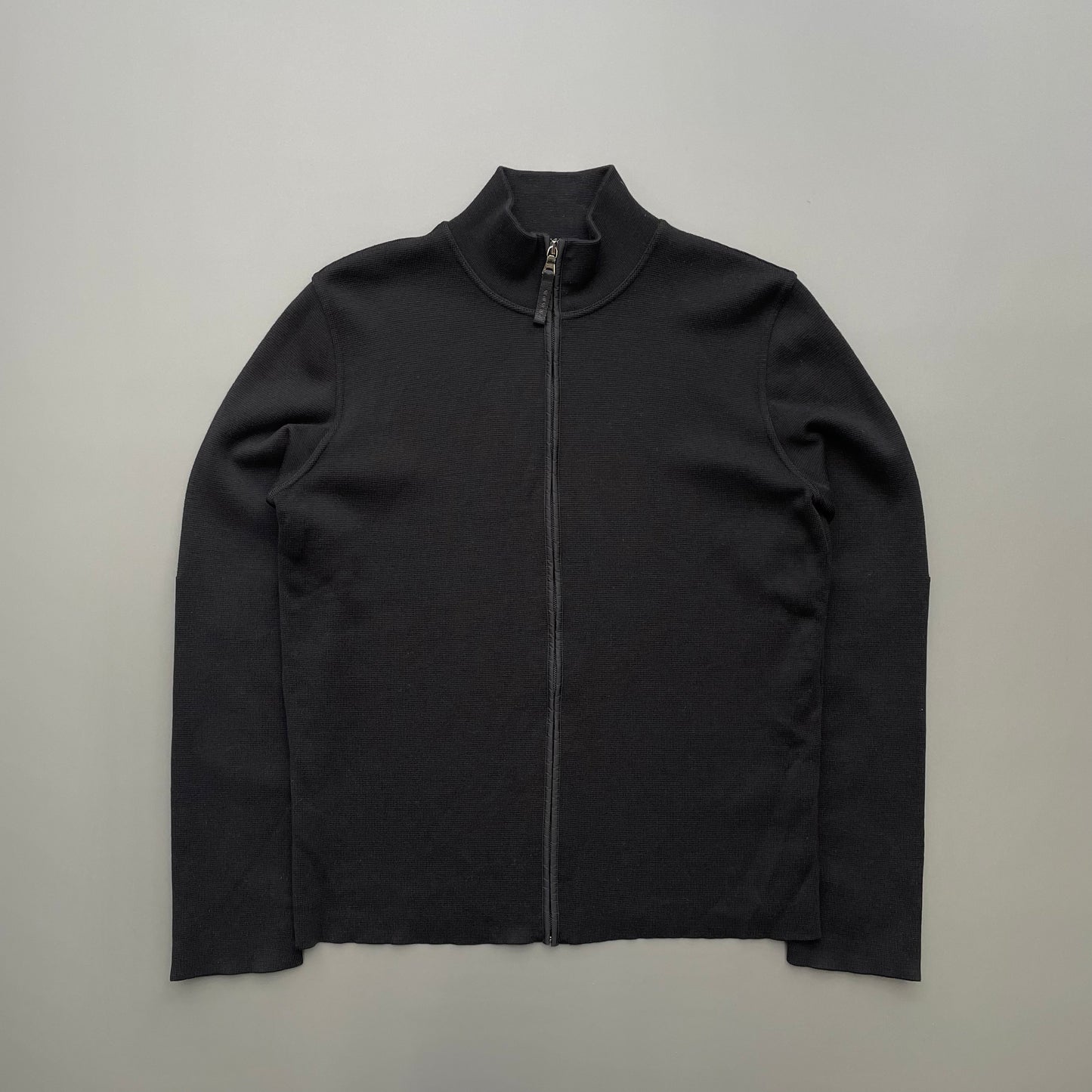 Prada Sport Black 2008 Wool Knit Nylon Panel Cardigan Jacket