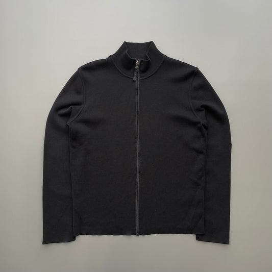 Prada Sport Black 2008 Wool Knit Nylon Panel Cardigan Jacket
