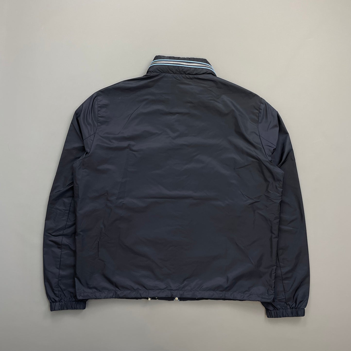 Prada Navy 2015 Contrast Stripe Zip Concealed Hood Nylon Windbreaker Jacket
