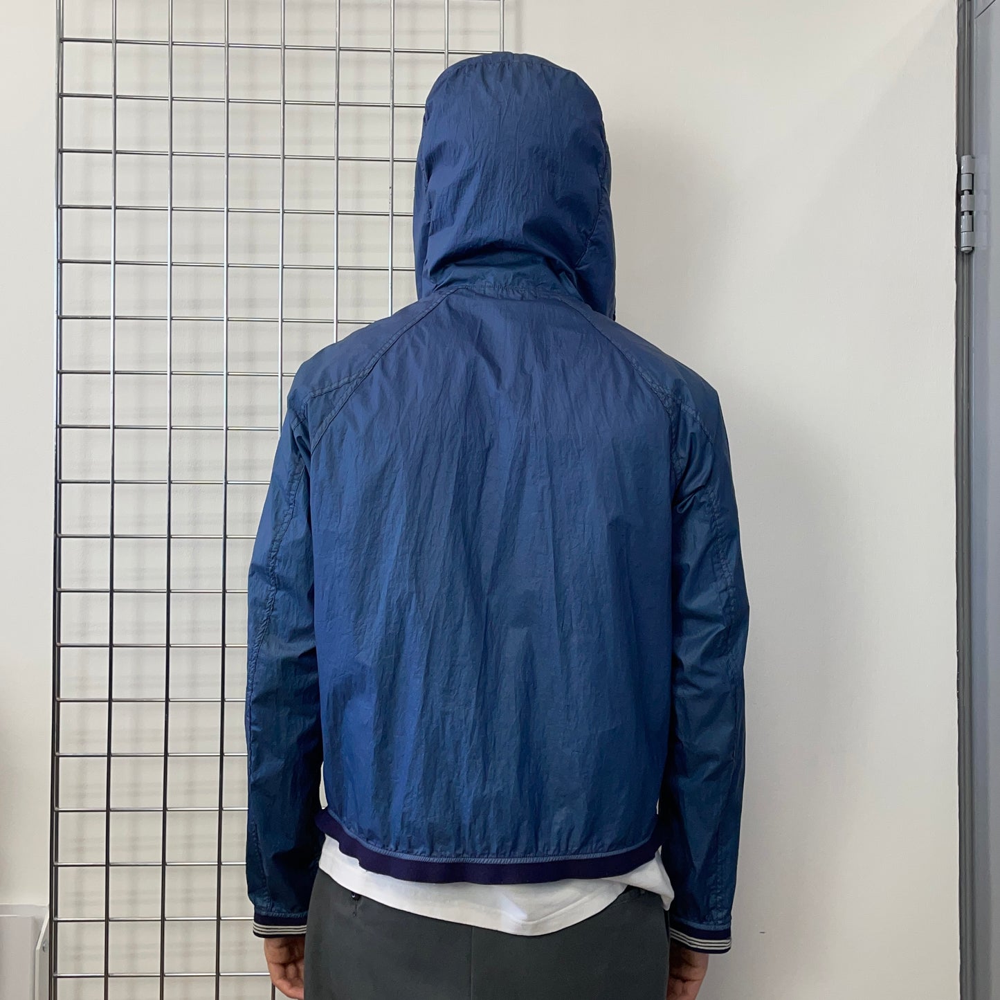 Stone Island Blue 00s Nylon Hooded Windbreaker Jacket