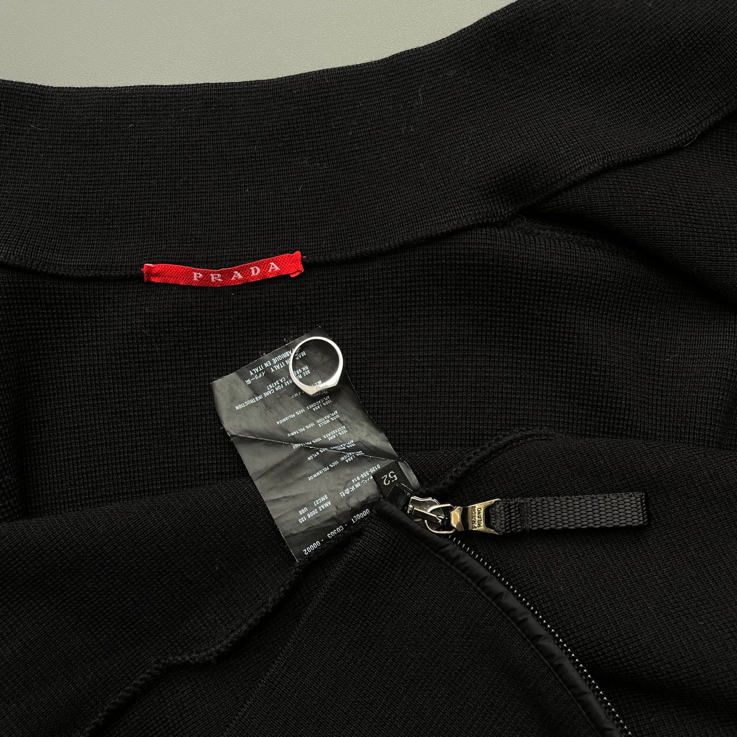 Prada Sport Black 2008 Wool Knit Nylon Panel Cardigan Jacket