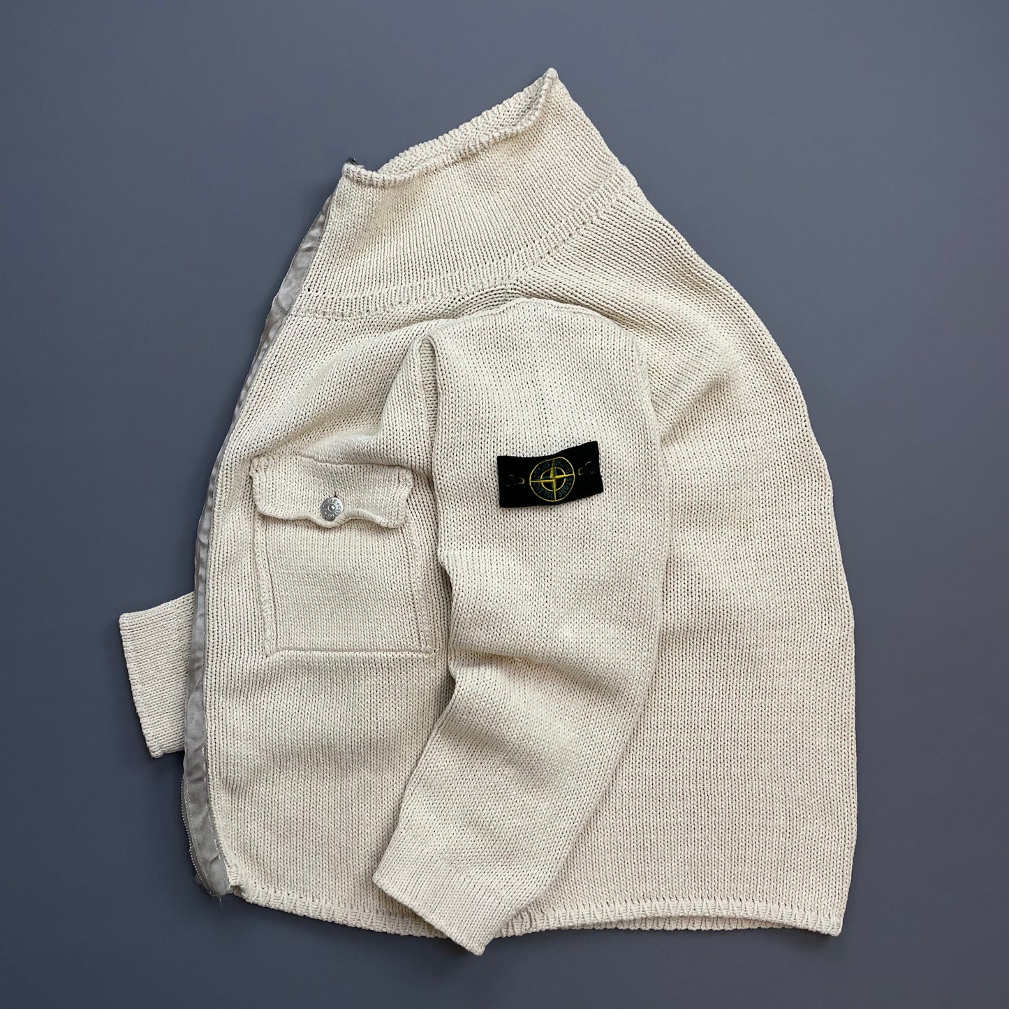 Stone Island Cream & Silver SS00 Knit Zip-Through Cardigan Jacket