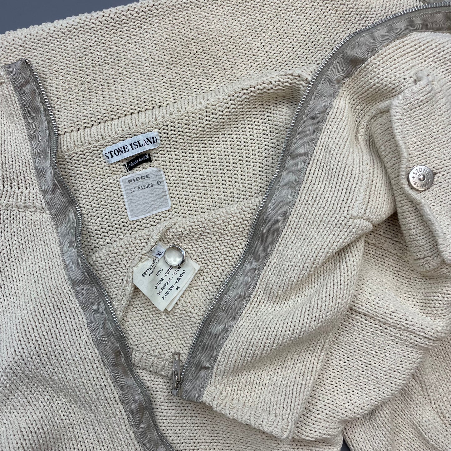 Stone Island Cream & Silver SS00 Knit Zip-Through Cardigan Jacket
