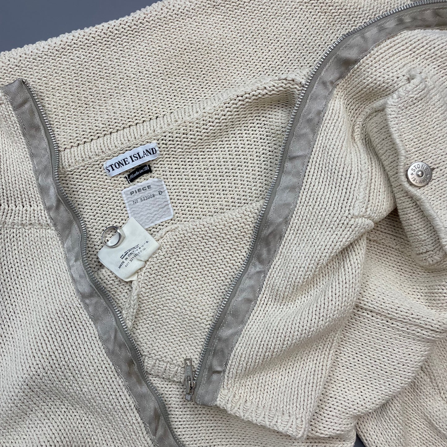 Stone Island Cream & Silver SS00 Knit Zip-Through Cardigan Jacket