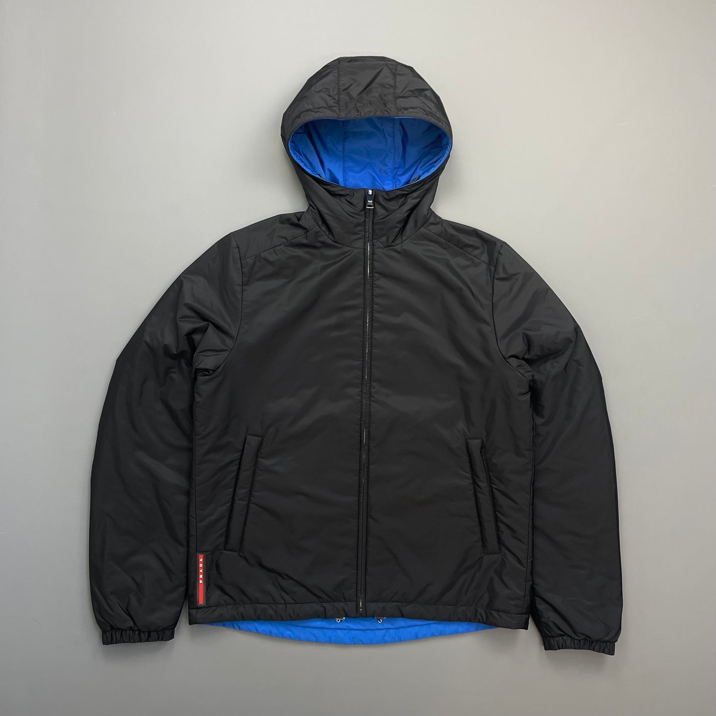 Prada Sport Black & Blue Reversible 2016 Padded Nylon Hooded Jacket
