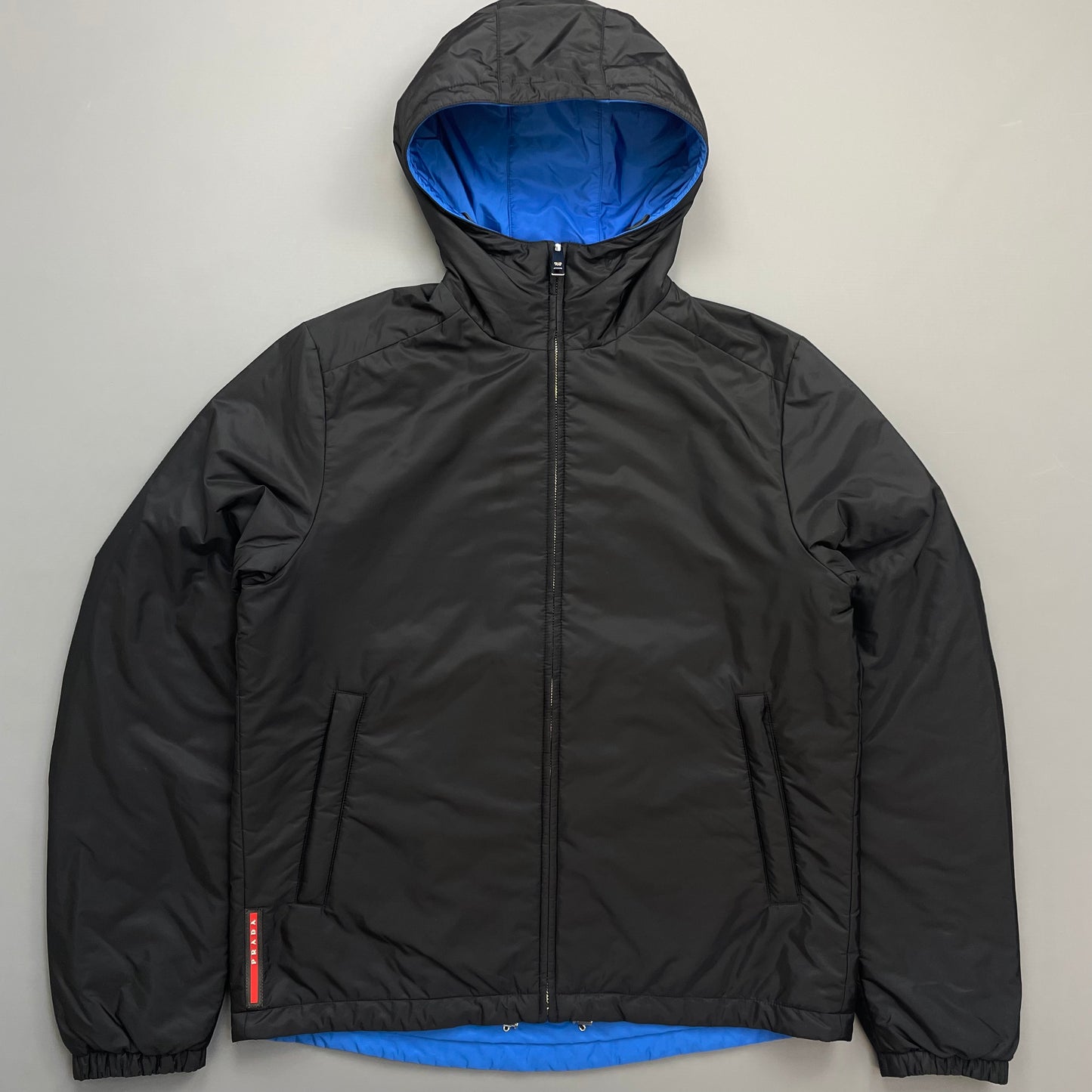 Prada Sport Black & Blue Reversible 2016 Padded Nylon Hooded Jacket