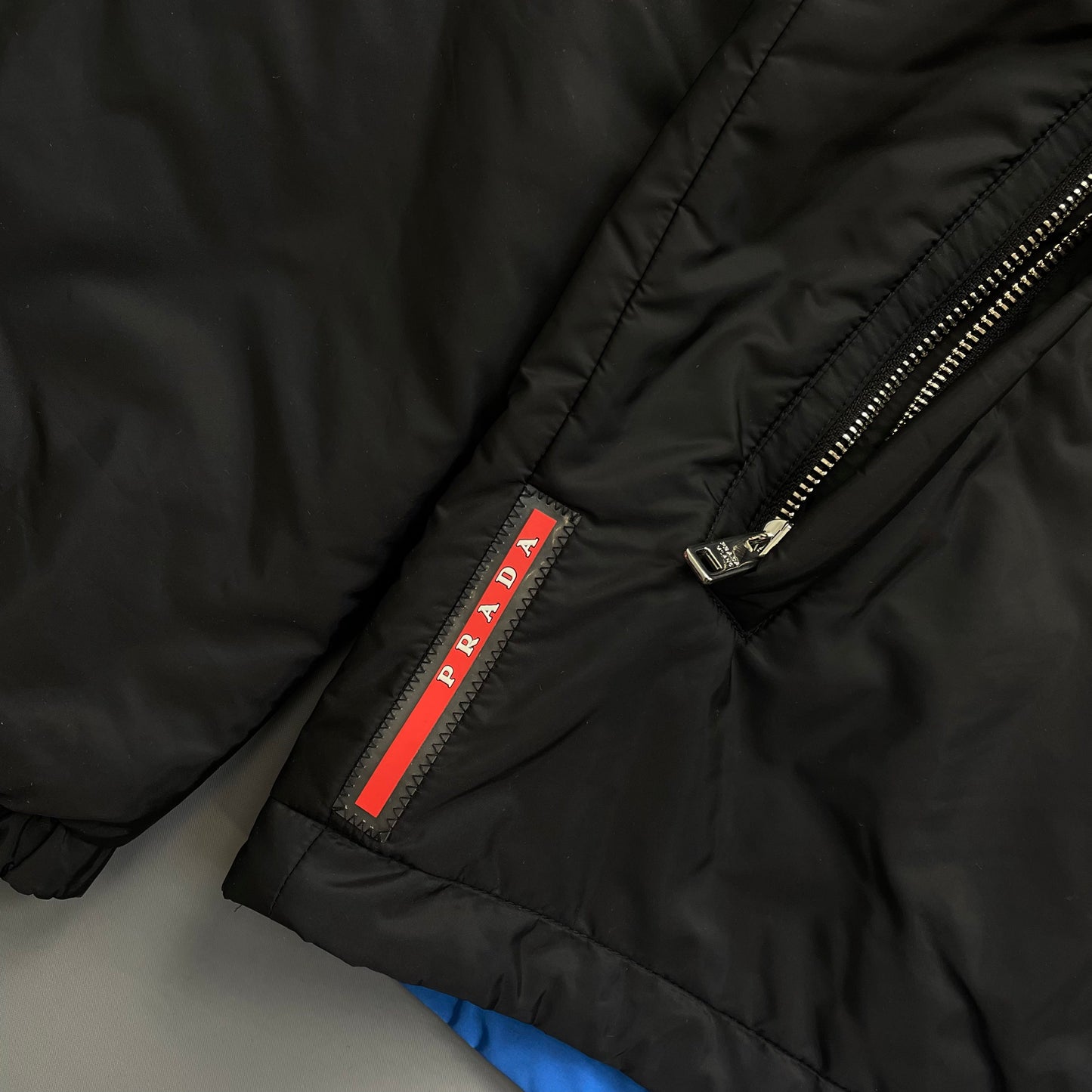 Prada Sport Black & Blue Reversible 2016 Padded Nylon Hooded Jacket