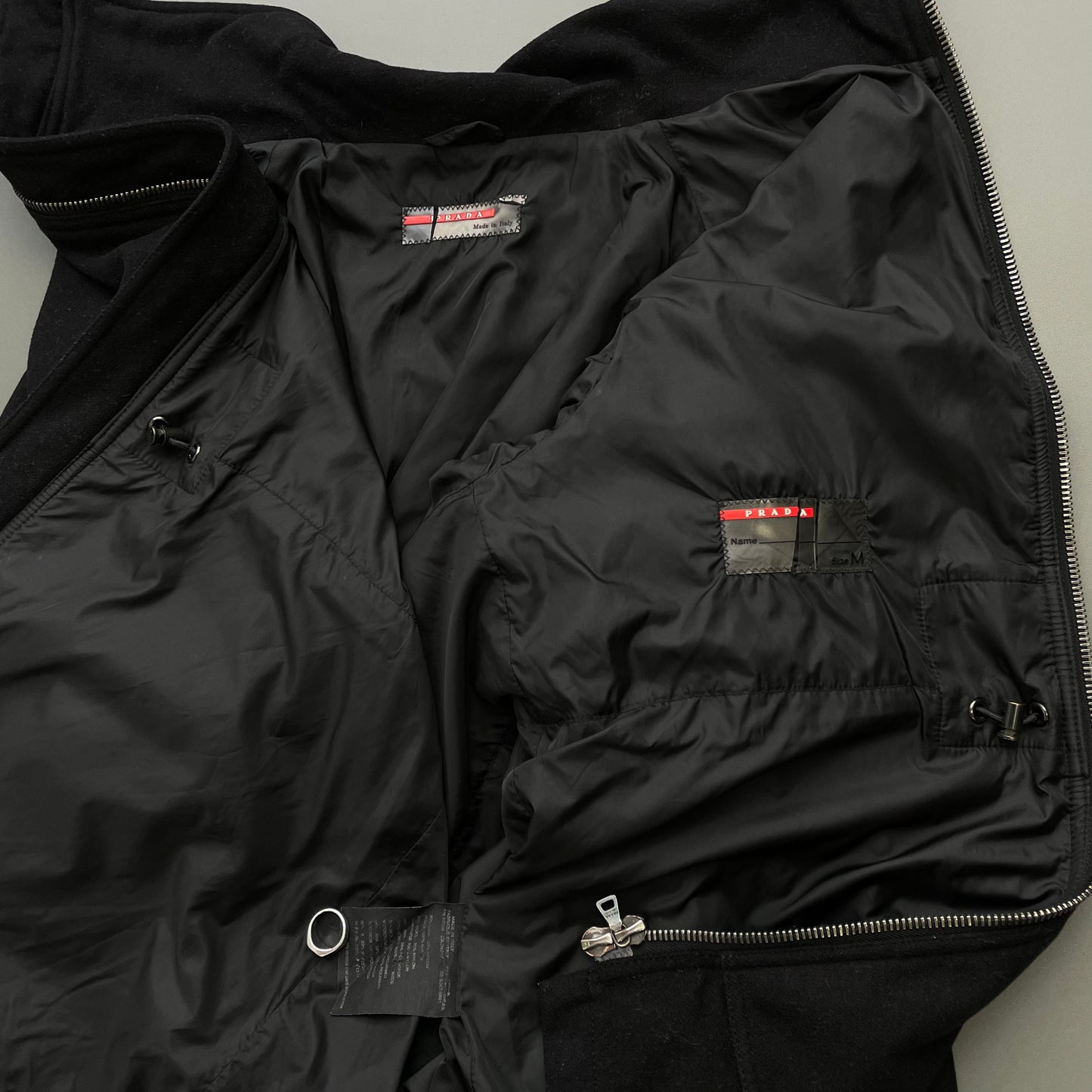 Prada Sport Black 00s Longline Nylon-Lined Wool Jacket