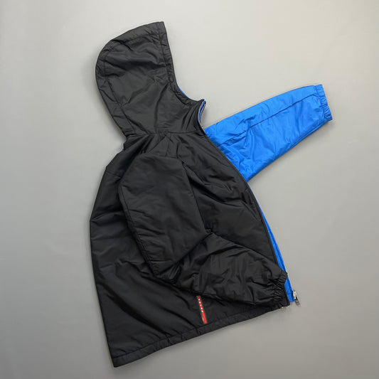 Prada Sport Black & Blue Reversible 2016 Padded Nylon Hooded Jacket